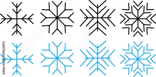 Snowflake icon set. winter decoration flat icons. snowflake, swirl, pattern, glow. Vector illustration
