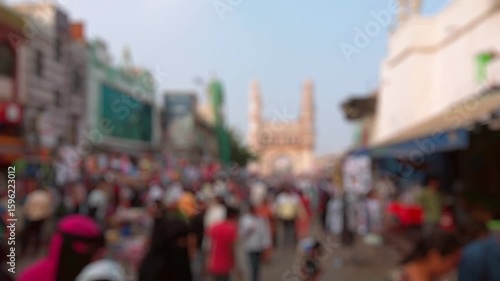 Wallpaper Mural Bokeh view of people at the market street near Charminar in Hyderabad, India. Blurred background footage. Torontodigital.ca