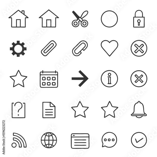 A collection of various outline icons, perfect for website design or mobile app interfaces