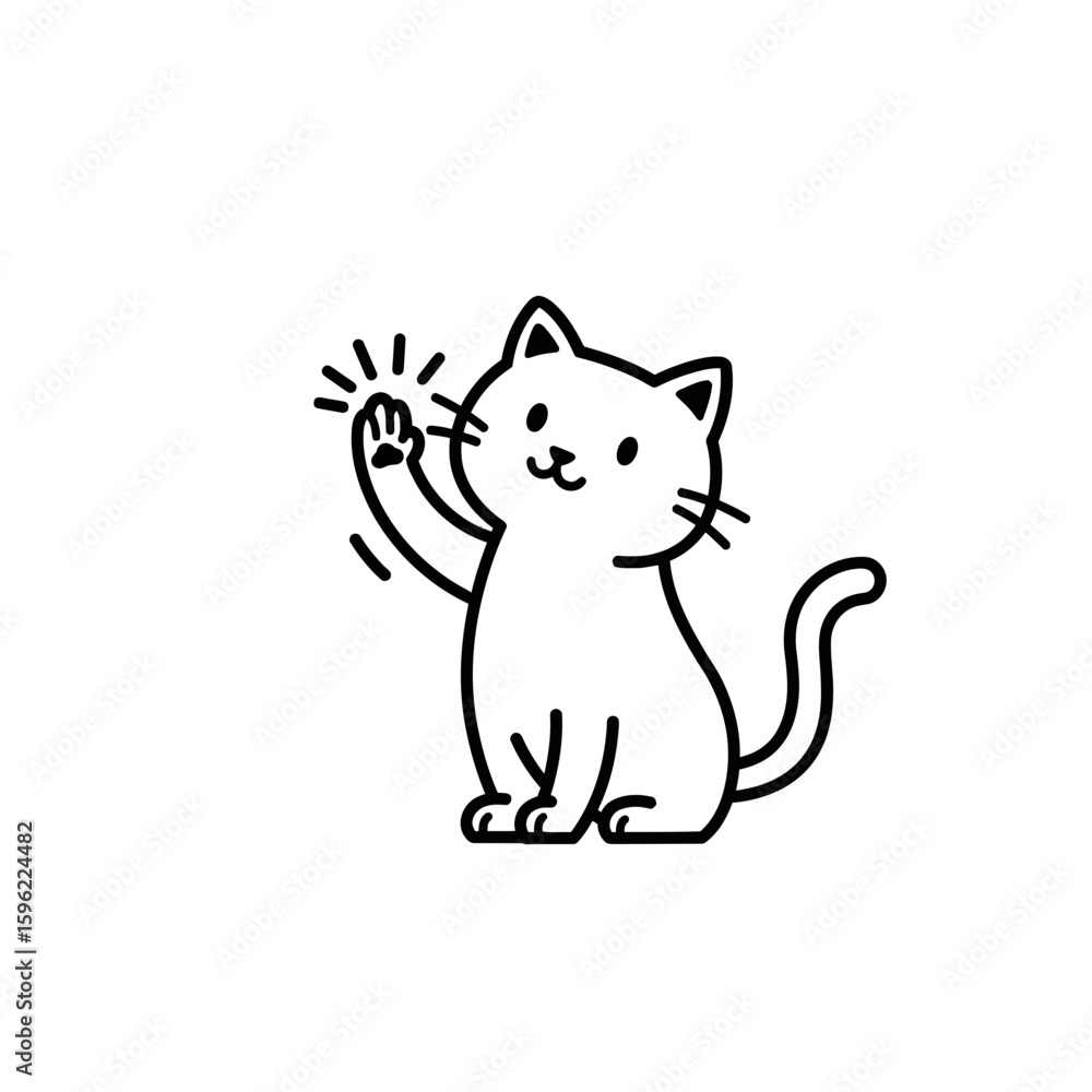 Fototapeta premium Cute cat waving hello with paw raised in the air silhouette