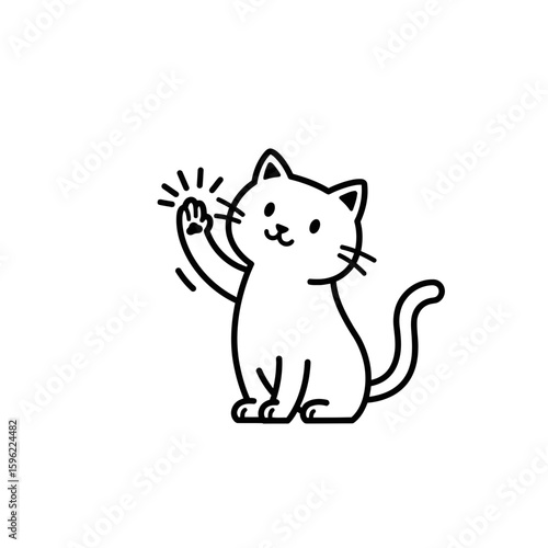 Cute cat waving hello with paw raised in the air silhouette