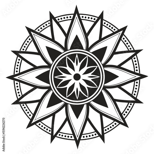 Geometric mandala starburst pattern black and white