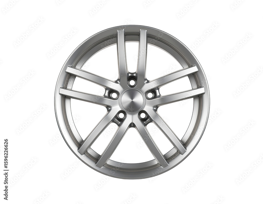 Obraz premium Shiny silver alloy wheel isolated on white background