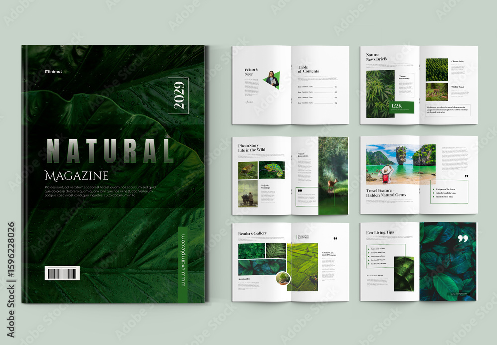 Clean Natural Green Magazine Template Stock Template | Adobe Stock
