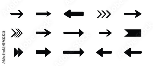 Black and white vector arrow icons set for web navigation, business signs, and internet pointers