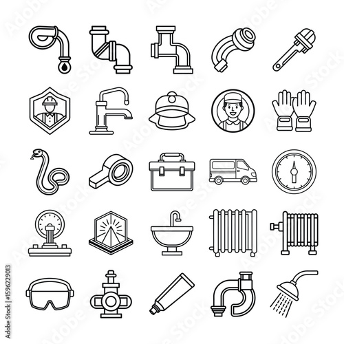 Plumbing Service Icons Line Art Collection set plumbing