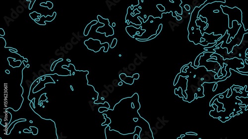 Fluid like movement of bacteria under a microscope, abstract background, cartoon outline animation