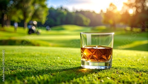 Whiskey on Golf Course Sunset.