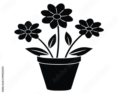 Black flower pot isolated on white background for garden decoration Ai Generated