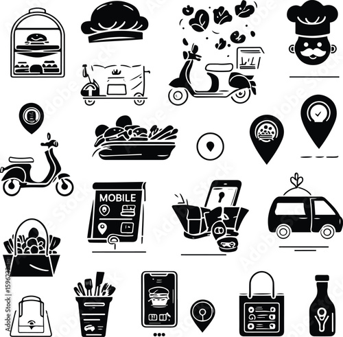 eco-friendly icon set in minimalist line art style. Include reusable bag, recycling symbol, solar panel, water drop, tree, electric car, and leaf, all illustrated with clean line strokes and abstract 