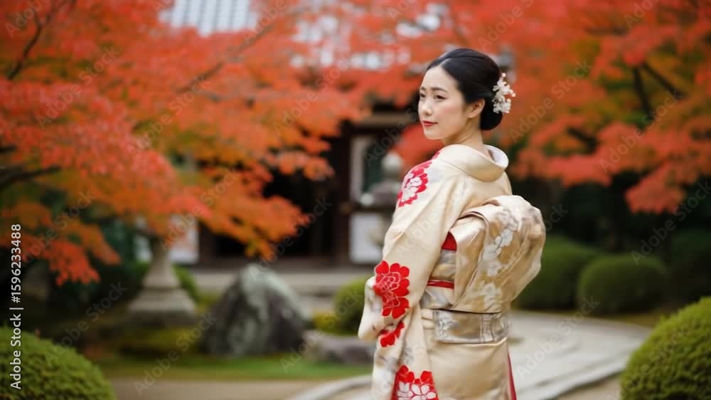 Japanese Woman in Traditional Kimono at Toji Temple During Autumn Japanese Woman in Traditional Kimono at Toji Temple During Autumn