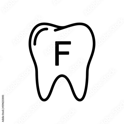 Dental Health Tooth Icon with Letter F in Minimalist Style  