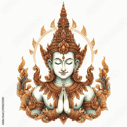 Silk & Mist: Thai angels isolated watercolor vector illustration svg