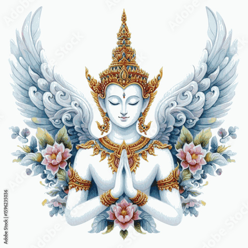 Dawn Offering: Thai angels isolated watercolor vector illustration svg
