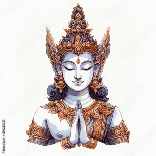 Golden Hush: Thai angels isolated watercolor vector illustration svg