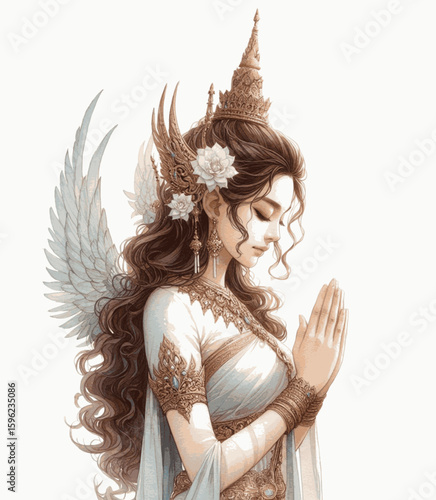 Lotus Thevada: Thai angels isolated watercolor vector illustration svg