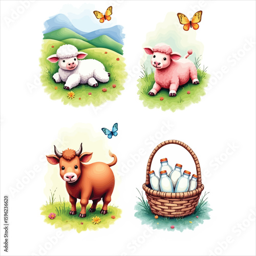 Art of a set of cute farm animals