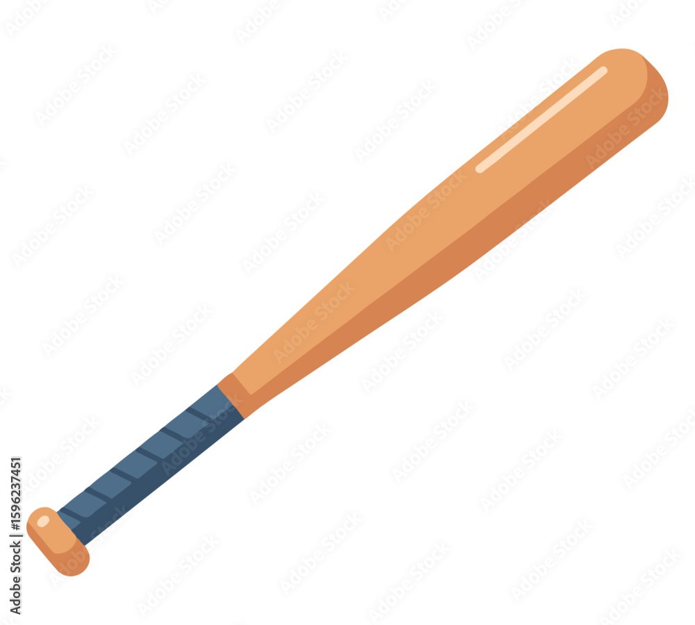 Cartoon illustration of a wooden baseball bat with a blue grip on a white background. Cartoon illustration of a wooden baseball bat with a blue grip on a white background.