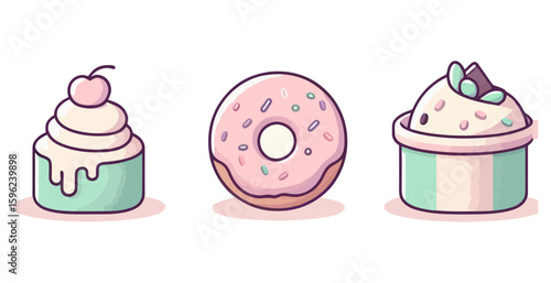 Art of pastel desserts isolated on white background