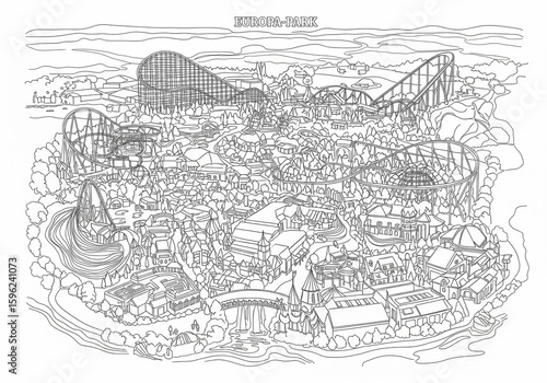 Europa-Park (Europa-Park) in Germany one line drawing style	