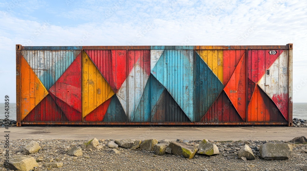 Naklejka premium Colorful shipping container on the coast