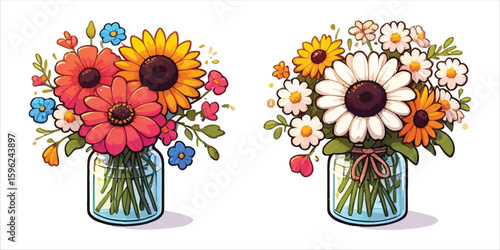 Art of flowers in vases isolated on white