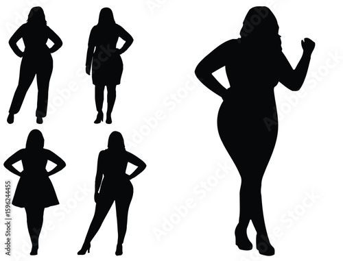 Plus Size Women Silhouette Vector Set