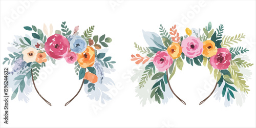 Art of two floral headbands isolated on white background
