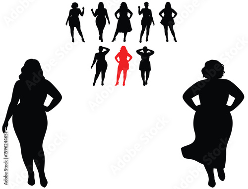 Plus Size Woman Silhouette Vector Set Isolated on White Background