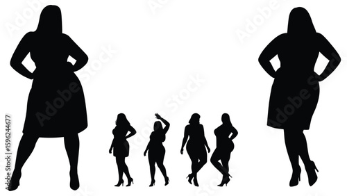 Silhouettes of plus size women in different poses