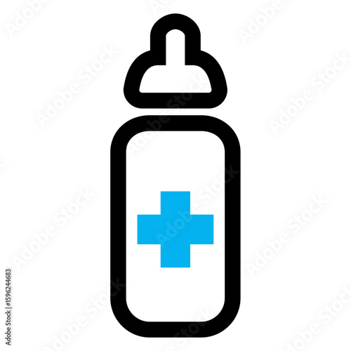 Icono biberón con cruz, símbolo de sanidad para recién nacidos 