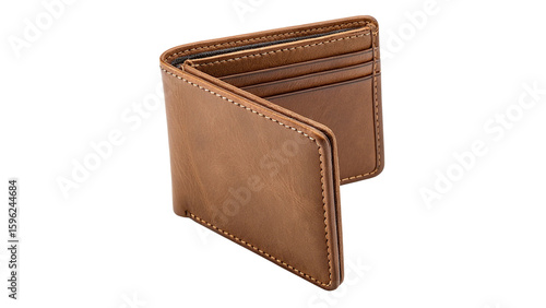 Open Brown Leather Wallet – Stylish Personal Accessory Isolated on Transparent Background
