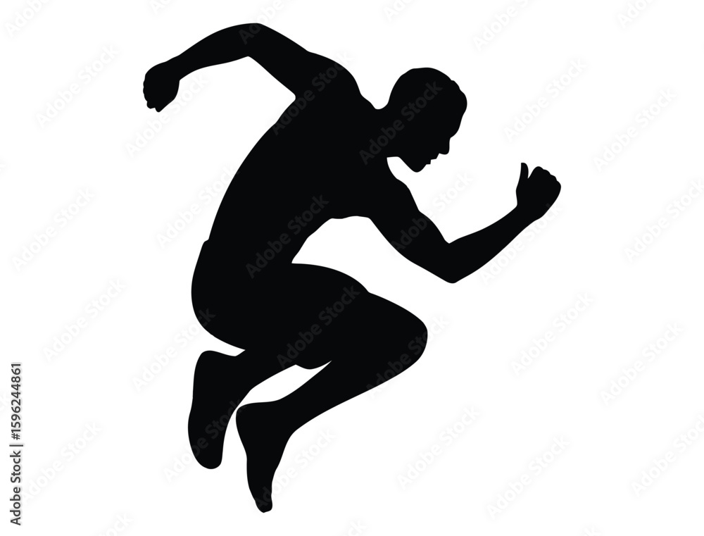 Naklejka premium Silhouette of Man Jumping with Arms Raised in Celebration