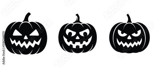 Black Halloween Pumpkin Jack-O'-Lantern Icons: Spooky Decoration and Celebration

