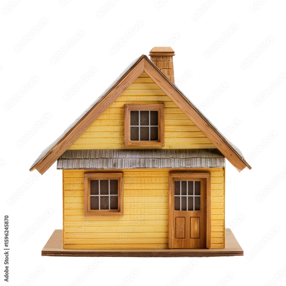Yellow wooden house model, front view Yellow wooden house model, front view