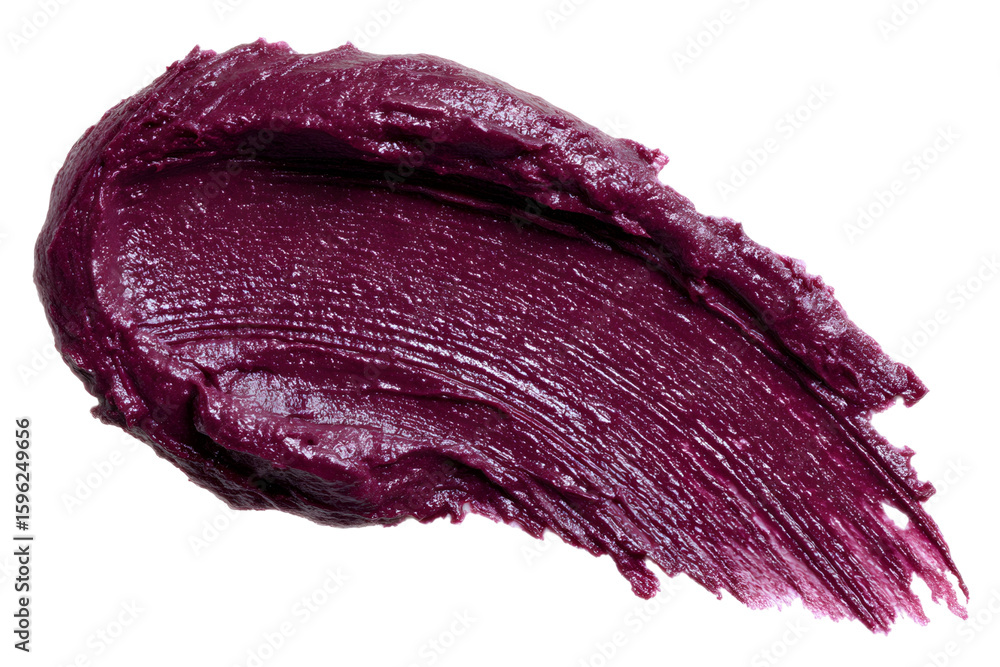Obraz premium Close-up of a vibrant dark purple cosmetic smear on a contrasting black background