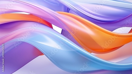 Abstract design with pastel blue, vivid tangerine, and lilac pouring in ribbons over each other, forming dynamic spill pattern, full frame composition .