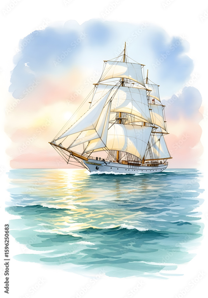 Classic Sailing Vessel in Soft Watercolor Illustration Classic Sailing Vessel in Soft Watercolor Illustration