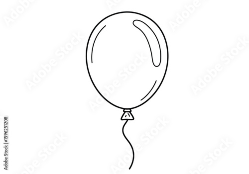 Balloon drawing. It is a black and white outline image of a single balloon, ready for celebrations, parties, and festive decor. Vector sketch line art draw.