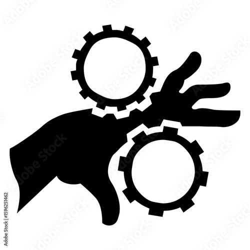 Símbolo de maquinaria peligrosa. Icono con silueta de mano atrapada en engranajes giratorios