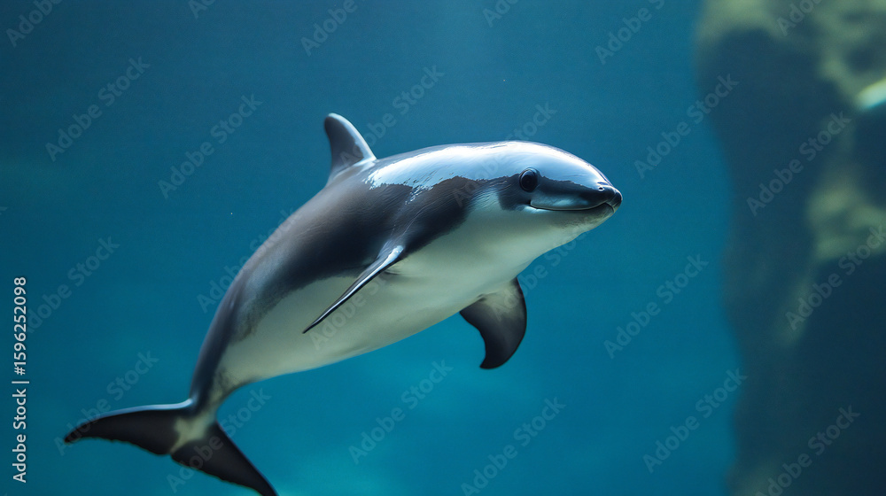 Fototapeta premium Spectacular Dall's Porpoise Swimming Gracefully Underwater Shot