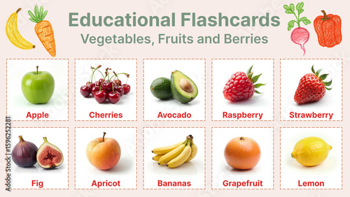 Educational Flashcards Vegetables, Fruits and Berries
