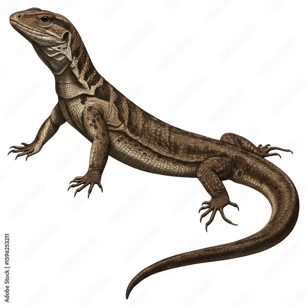 Naklejka premium Illustration of a Brown Monitor Lizard on a White Background