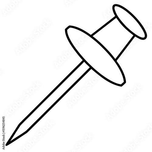Simple line art illustration of a thumbtack with a sharp point isolated on white background
