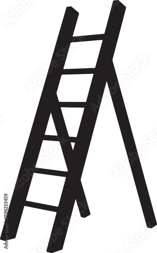 Simple black silhouette of a wooden ladder construction tool isolated on white background