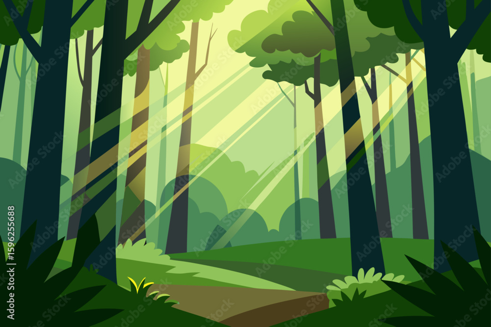 Obraz premium lush forest with sunlight breaks