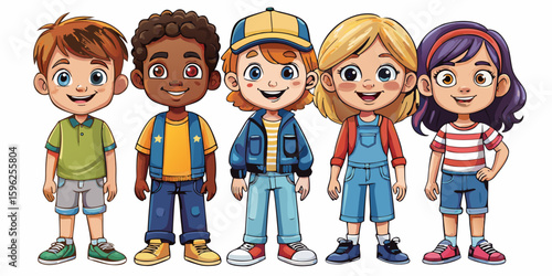 Children with different nationalities on white background