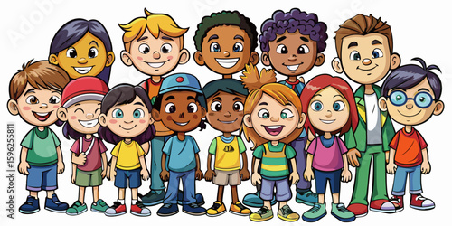Children with different nationalities on white background
