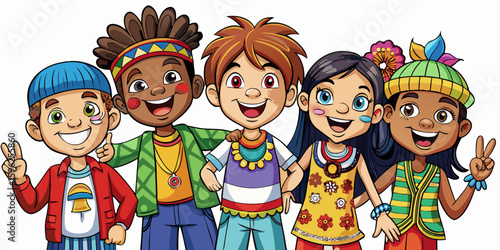 Children with different nationalities on white background