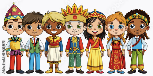 Children with different nationalities on white background